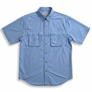 L.L. Bean Fishing Utility Shirt Blue Nylon Short Sleeve Mens XL